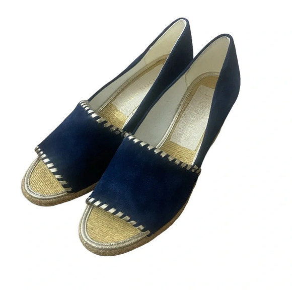 LAST CALL Jack Rogers Palmer Suede Wedge Sandals Size 9.5 Peep Toe Espadrilles - Picture 4 of 11